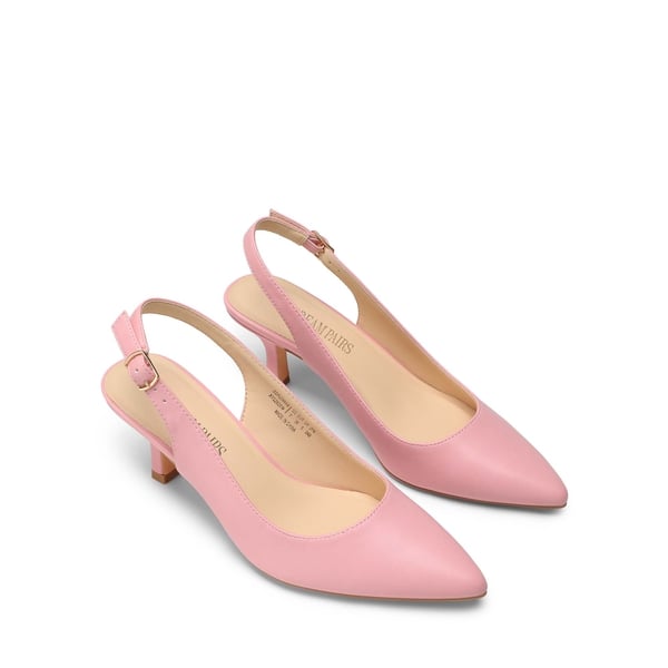 Slingback Pointed Toe Kitten Heel Pumps - PINK PU - 1
